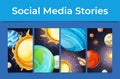 Collection solar system social media stories vertical template vector moon sun planet outer space