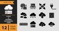 Set of 12 cloud and internet networking icons solid icon set isolated on white background Royalty Free Stock Photo