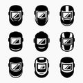 Collection of solid welding helmet icons isolated on white background Royalty Free Stock Photo