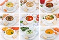 Collection of soups soup in bowl tomato vegetable noodle with ba