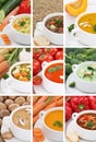 Collection of soups soup in bowl tomato vegetable noodle closeup