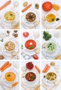 Collection of soups soup food in bowl tomato vegetable noodle