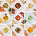 Collection of soups soup tomato vegetable noodle from above heal