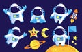 Collection of space Astronaut mascot in flat design style