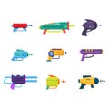 Collection of Space Laser Ray Guns, Colorful Toy Blasters Vector Illustration