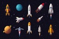 Space Pixel Art Game Asset Collection: Planets, Rockets, Starcraft, Vector Font, Pixelated Buttons, Navigation, Power Ba