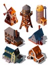 Collection of special farm buildings, houses in european style for cartoon 3d game graphics. Set with game environment