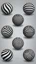 Collection of Spheres with Black and White Striped Patterns and Optical Illusions Royalty Free Stock Photo