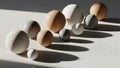 Spheres vary in material and color including wood concrete and a stone Royalty Free Stock Photo