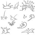Collection of splash water with drops, a splash of falling water hand drawn doodle cartoon style Royalty Free Stock Photo