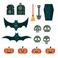 A collection of spooky halloween event decoration items and design elements for game and app design. Royalty Free Stock Photo