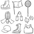 Collection of sport equipment doodles