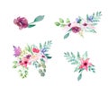 Collection spring Wedding romanric watercolor bouquet. Hand drawing watercolor blue pink and purple flowers ornament Royalty Free Stock Photo