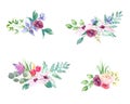 Collection spring Wedding romanric watercolor bouquet. Hand drawing watercolor blue pink and purple flowers ornament Royalty Free Stock Photo