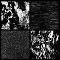 Collection of square abstract monochrome textures, 4 black and white textures with natural stripes, spots, scratches, loops and cr Royalty Free Stock Photo