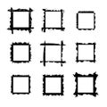 Collection of square black hand drawn grunge frames, borders set. Vector illustration in black isolated over white. Royalty Free Stock Photo