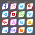 Collection of square color popular logos of social networks