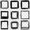 Bold Organic Black Square Frames With Sketchy Brush Stroke And Rough Minimal Texture Isolated on a Transparent Background Royalty Free Stock Photo