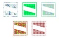 Set of square labels with patterns, colors, isolated.