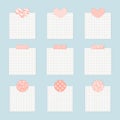 Collection of squared sheets of grid note papers with heart, circle, rectangle push washi tape pin, ready for message, note, wish Royalty Free Stock Photo