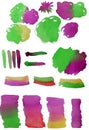 Collection of stains hand painted with watercolor isolated on white background. Bundle of paint blots of different shape Royalty Free Stock Photo