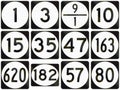 Collection of standard circular numbered road signs used in the USA Royalty Free Stock Photo