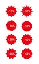 Collection of star burst price stickers. Tag product labels. Red splash badges. Sale discount promo boxes, stamps Royalty Free Stock Photo