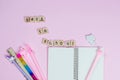 pink background with the inscription back to school Royalty Free Stock Photo