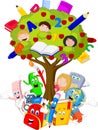 Collection stationery with tree cartoon Royalty Free Stock Photo