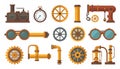 A collection of steampunk-style illustrations featuring gears, g Royalty Free Stock Photo