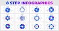 Collection of 8 Step Infographic Templates for Business and Presentation Design. Ideal for visualizing eight step processes Royalty Free Stock Photo
