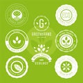 Collection of stickers and badges for natural products and eco food. Vector illustrations for ecology ingredients. Royalty Free Stock Photo