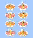 Collection stickers cute cartoon butterflies with different emotions. Vector illustration. Isolated funny characters Royalty Free Stock Photo