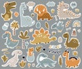 Collection of stickers with cute dinosaurs. Royalty Free Stock Photo