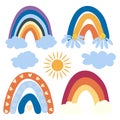 Collection of stickers from 1970s Rainbow. Set of hipster retro cool rainbow psychedelic elements. Cartoon sticker