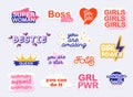 Collection of stickers with woman slogans. Feminism. Girl power Royalty Free Stock Photo