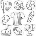 Collection stock of sport equipment doodles