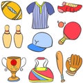 Collection stock of sport object equipment doodles