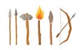 Collection of Stone Age Tools and Weapon, Primitive Prehistoric Hunter Equipment Vector Illustration