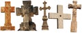 Collection of Stone Religious Crosses Isolated on White Background