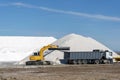 Collection and storage in trucks of the salt produced for its distribution