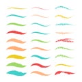Collection of strikethrough multi colored charcoal crayon underlines. different doodle colorful wavy lines emphasis Royalty Free Stock Photo