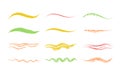 Collection of strikethrough multi colored crayon underlines. different doodle colorful wavy lines emphasis. Horizontal