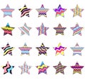 Collection of striped stars painted in rainbow colors isolated on white background Royalty Free Stock Photo