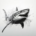 Dynamic Action Painting Black And White Shark Image On White Background