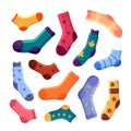 A collection of stylish socks of different textures. Sock collection.