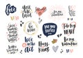 Collection of stylish Valentine s day letterings with various phrases, quotes and holiday wishes decorated by hearts