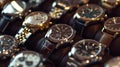 A collection of stylish wristwatches, arranged in a pattern, showcases the elegance of timepieces