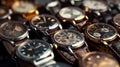 A collection of stylish wristwatches, arranged in a pattern, showcases the elegance of timepieces