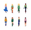 Collection of stylish young women dressed in trendy clothes. Vector fashion illustration. Royalty Free Stock Photo